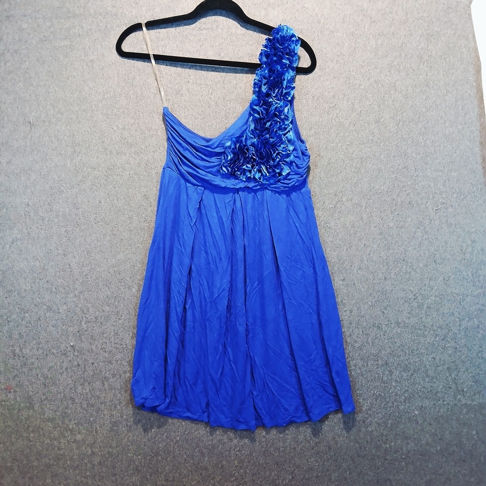 VTG MM One Shoulder Y2K mini club dress 3d rosettes very soft fairy Sz L